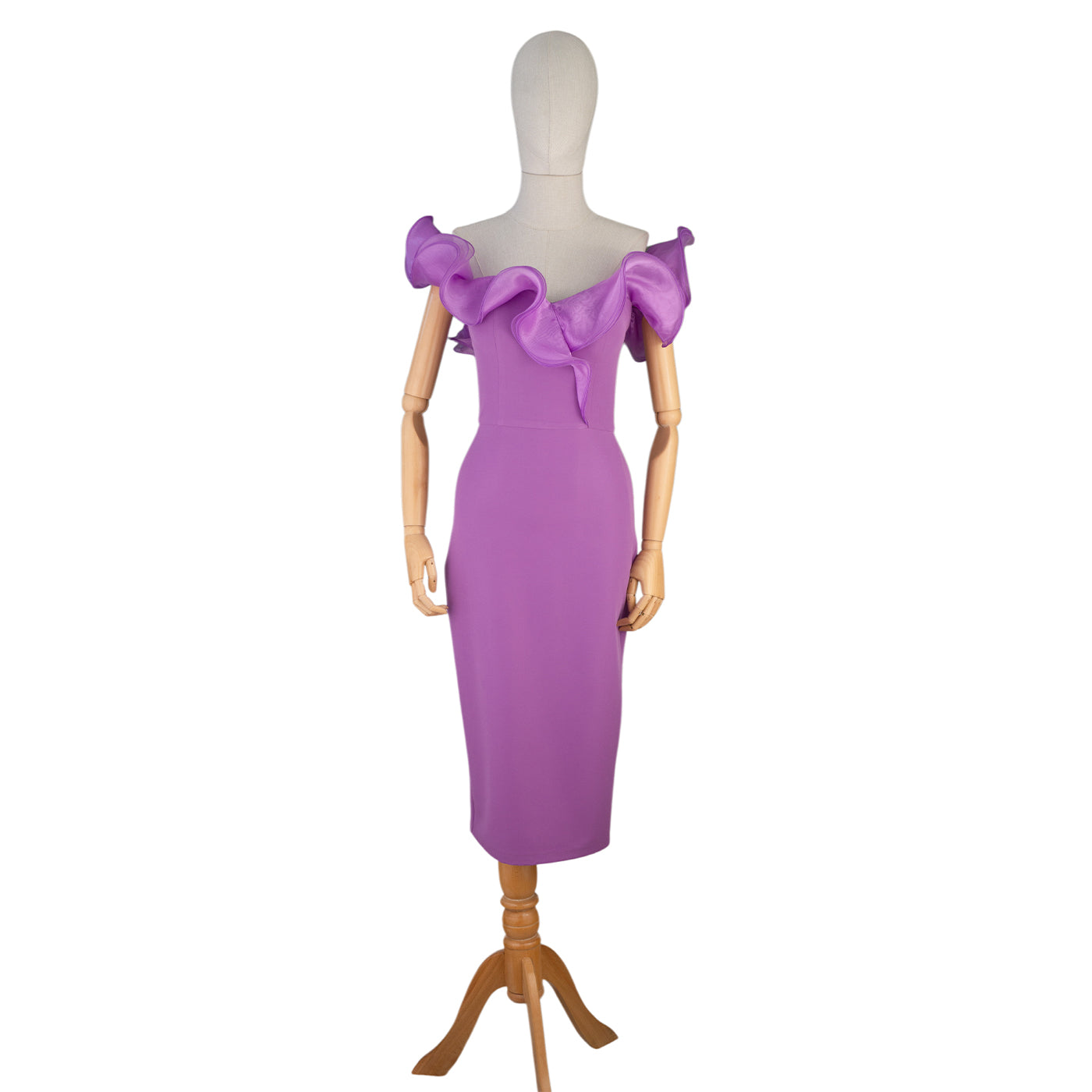 Off-Shoulder Midi Dress with Ruffled Detail — Softness &amp; Chic