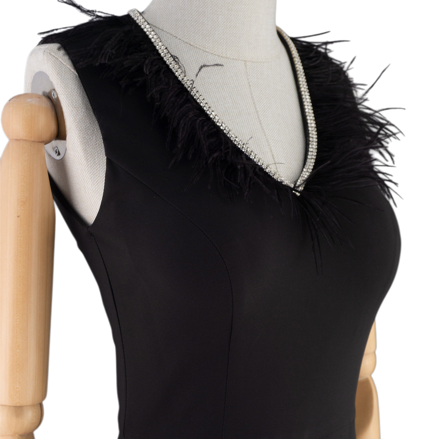 Black Midi Dress with Feathers and Front Slit