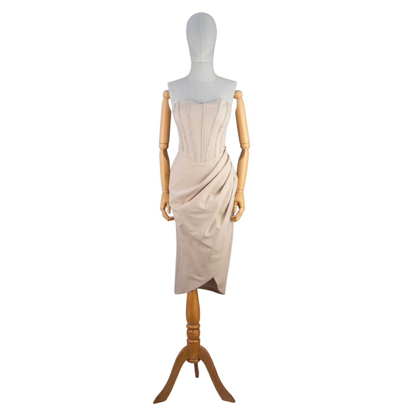 Draped Midi Dress with Rhinestone Corset — Pure Sophistication