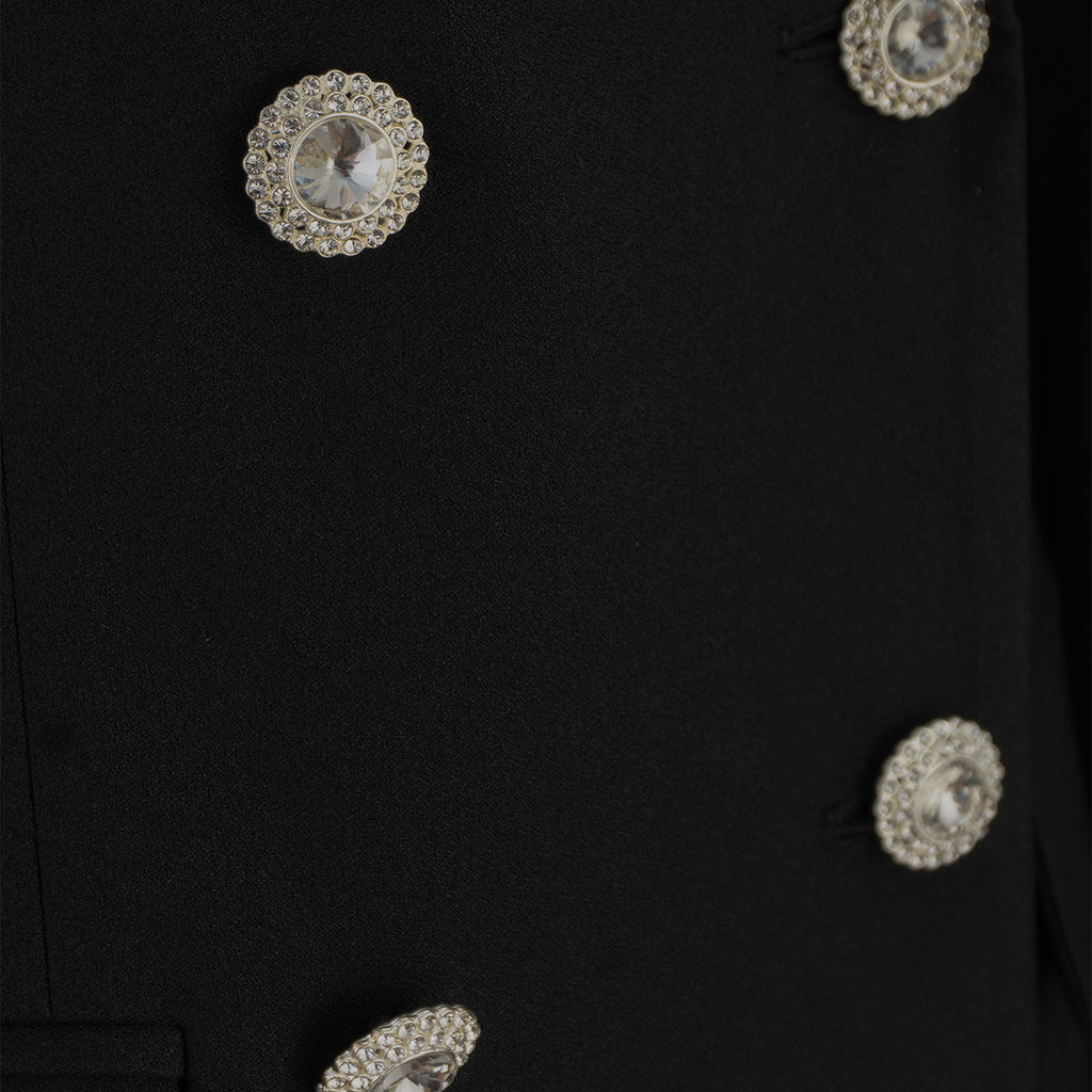 Black Women's Suit with Rhinestone Shoulder Detail – Bold &amp; Elegant Statement