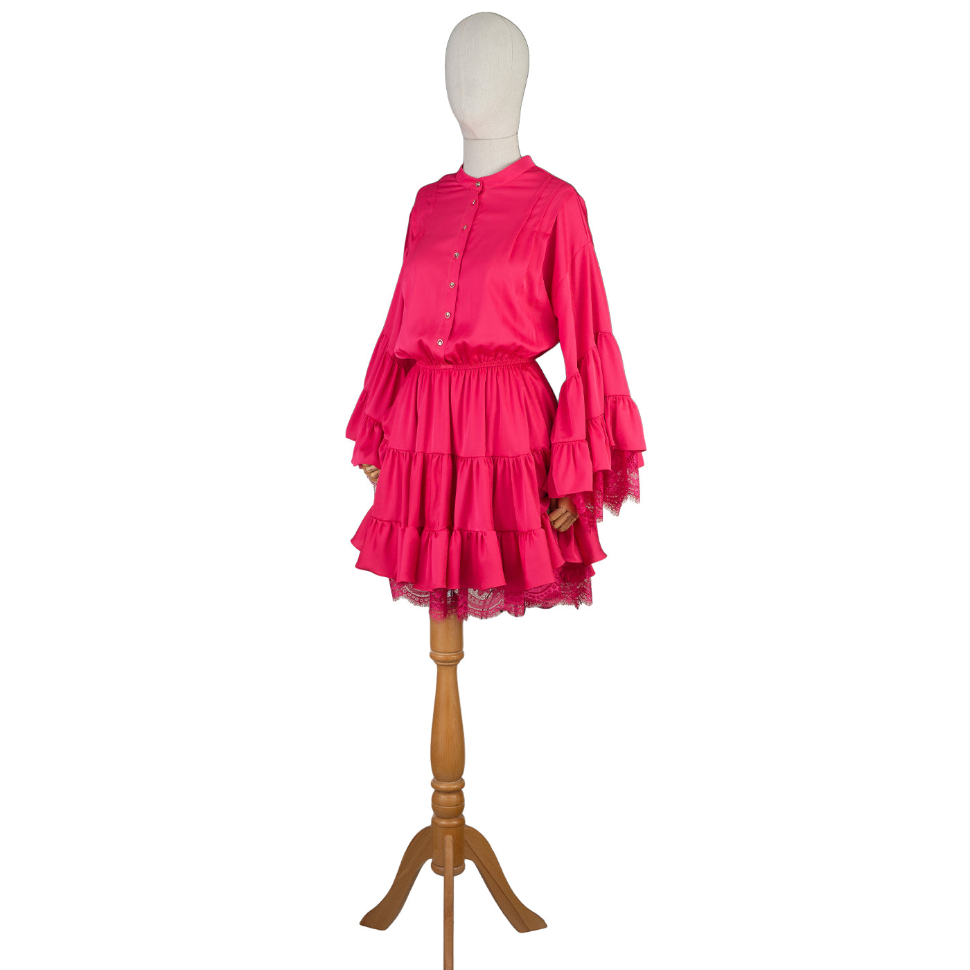 Hot Pink Ruffled Mini Dress with Lace – Bold &amp; Feminine Charm