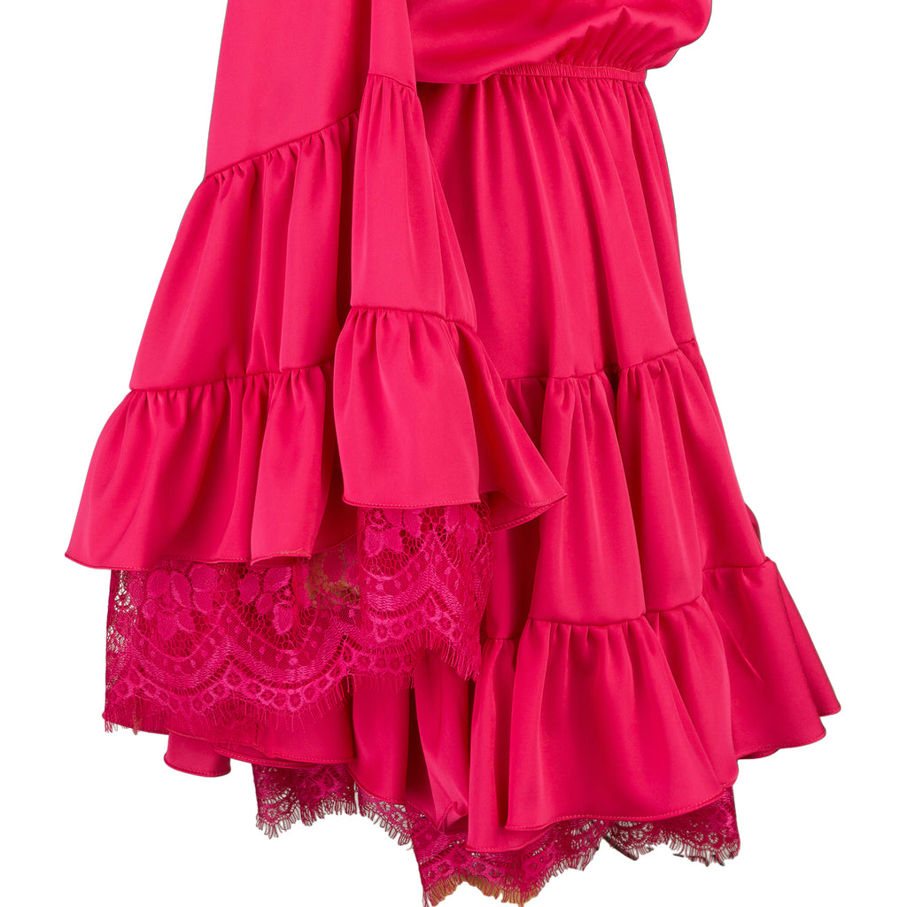 Hot Pink Ruffled Mini Dress with Lace – Bold &amp; Feminine Charm