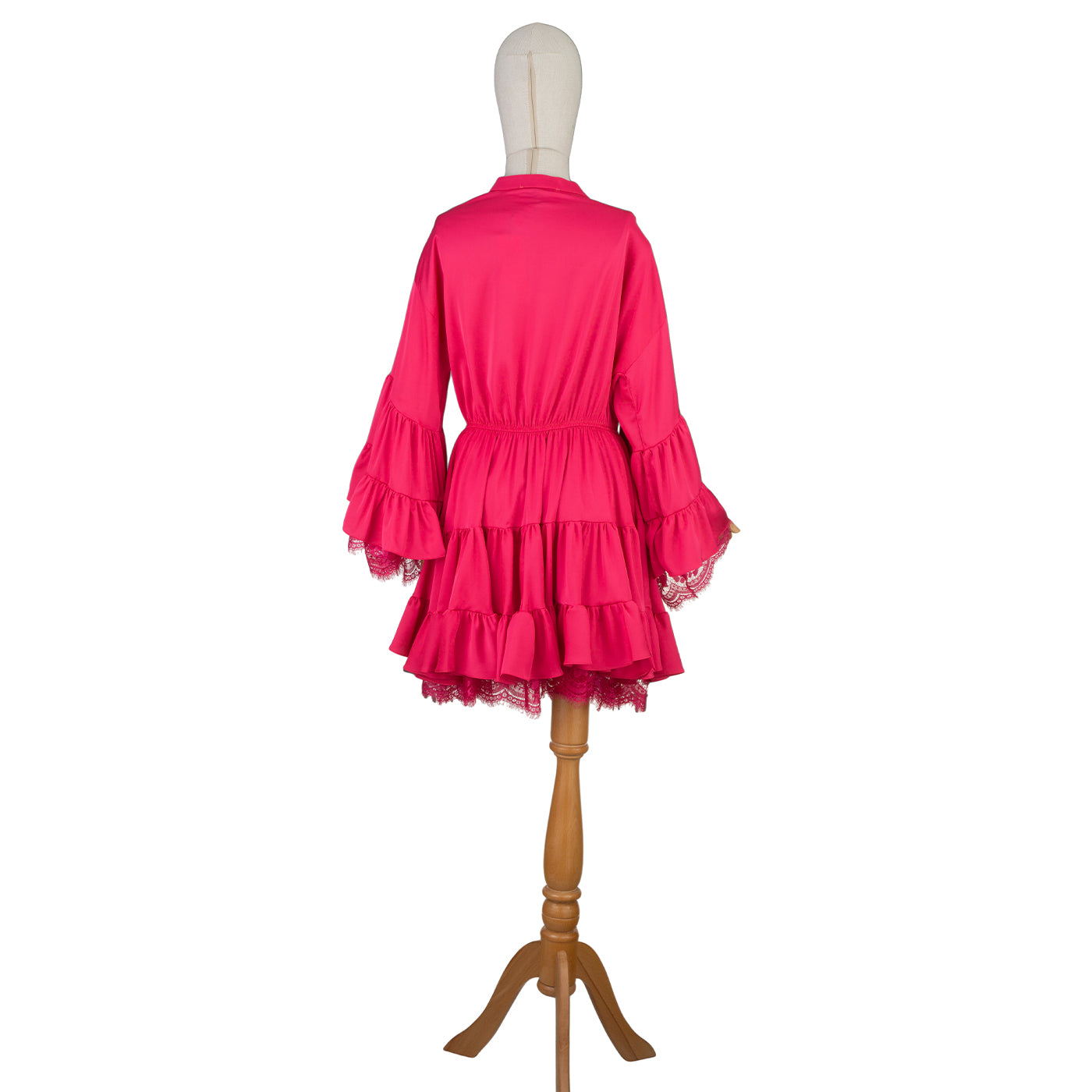 Hot Pink Ruffled Mini Dress with Lace – Bold &amp; Feminine Charm