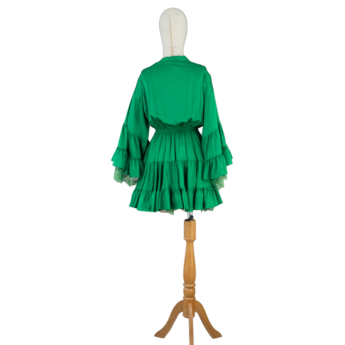 Green Ruffled Mini Dress with Lace Details – Playful &amp; Feminine