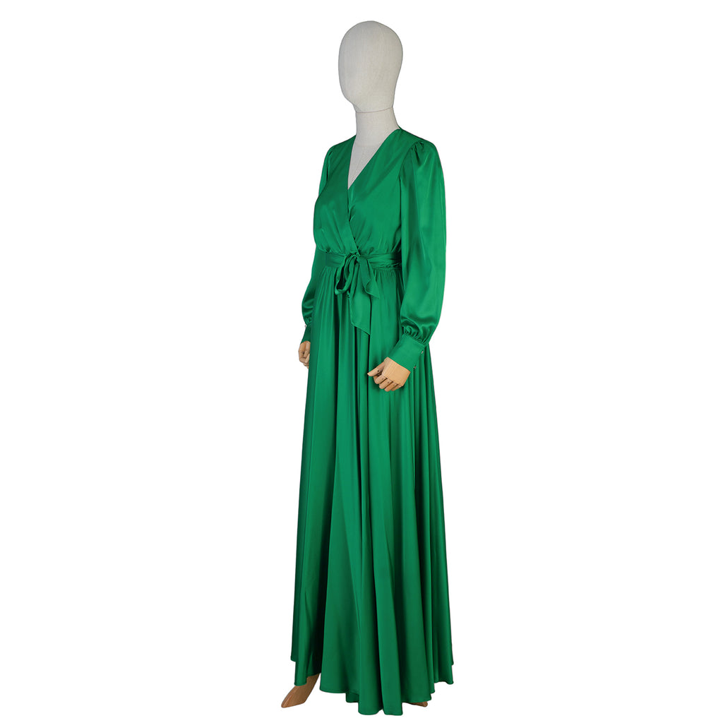 Emerald Green Wrap Maxi Dress – Elegant Flow in Every Step