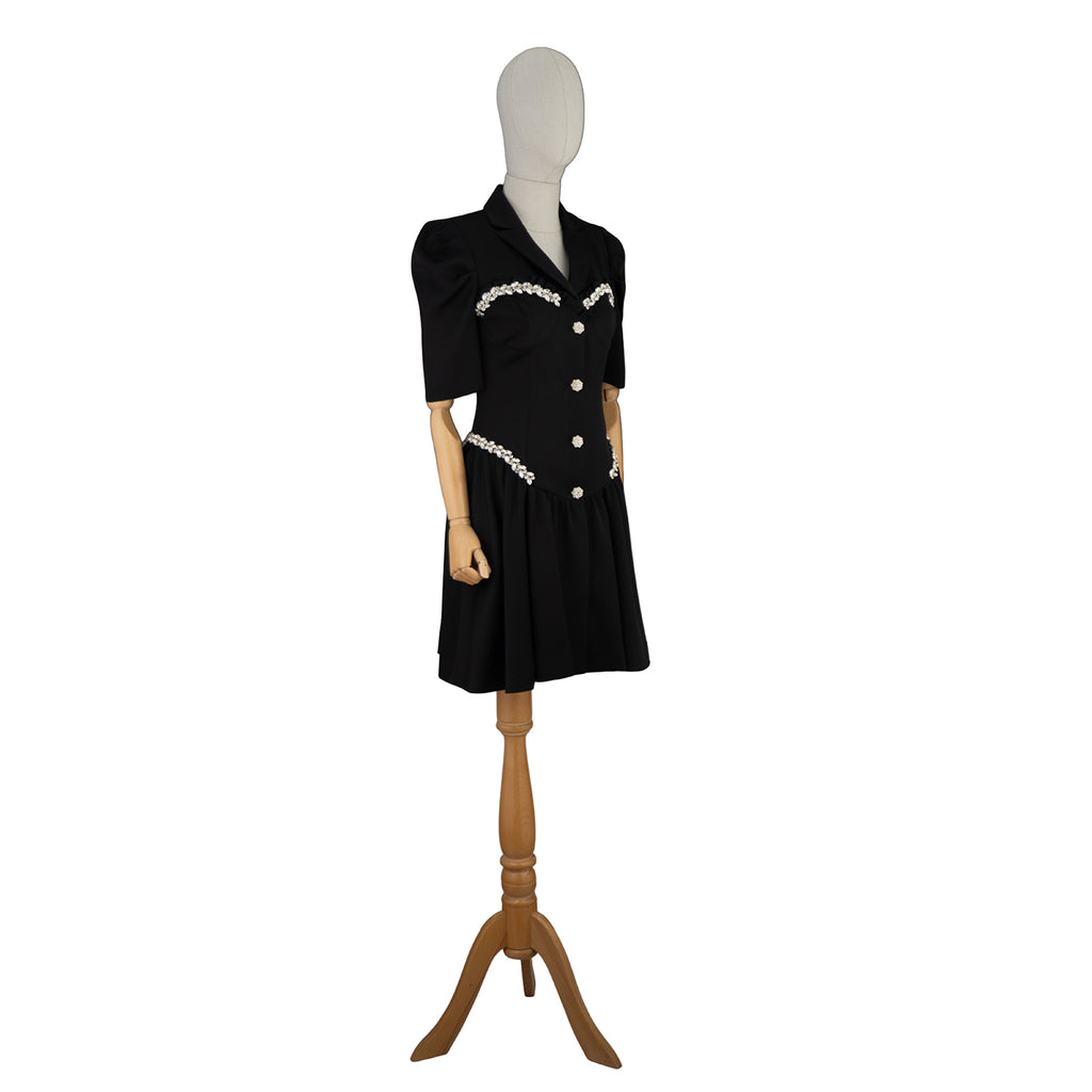 Black Short Dress with Pearl Details – Classic Meets Chic