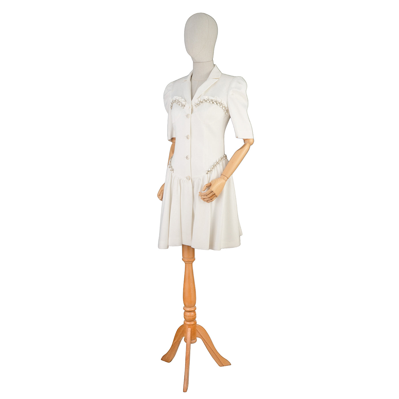 White Short Pearl-Trimmed Dress – Graceful &amp; Chic