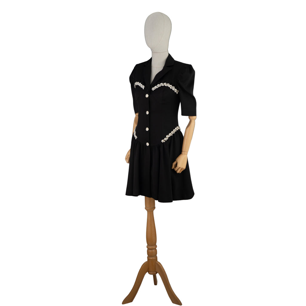 Black Short Dress with Pearl Details – Classic Meets Chic