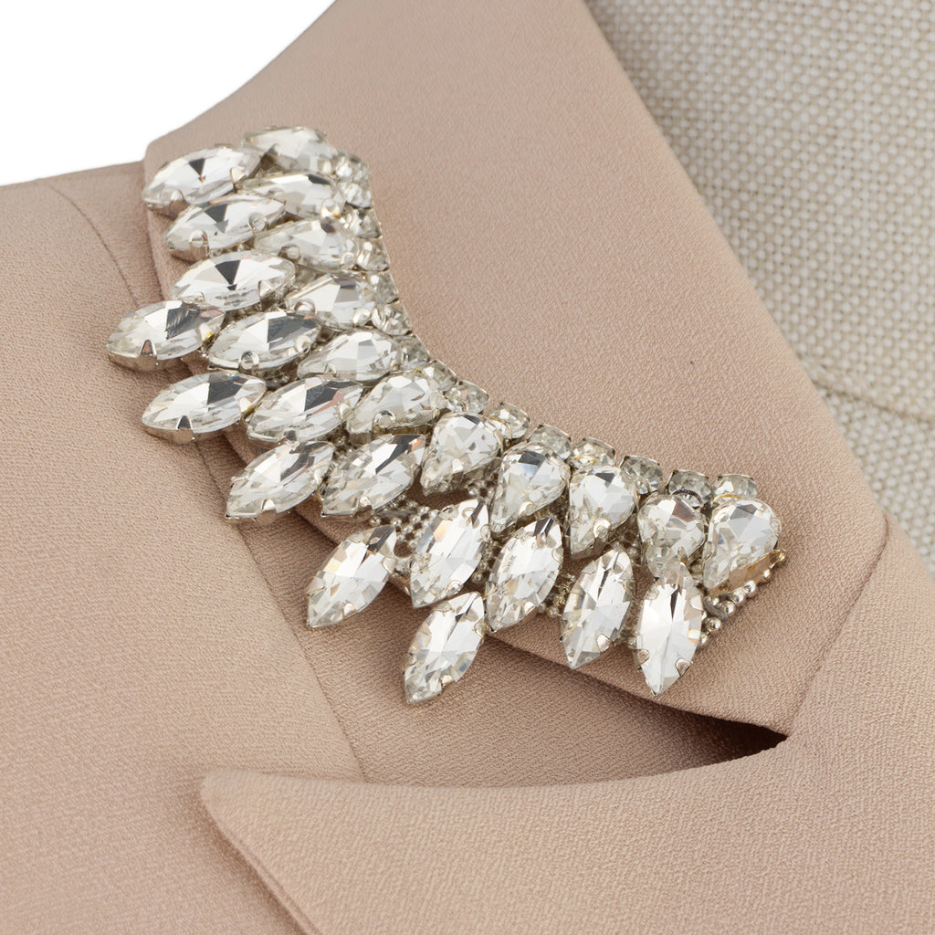 Beige Blazer Dress with Embellished Collar – Refined Smart Chic