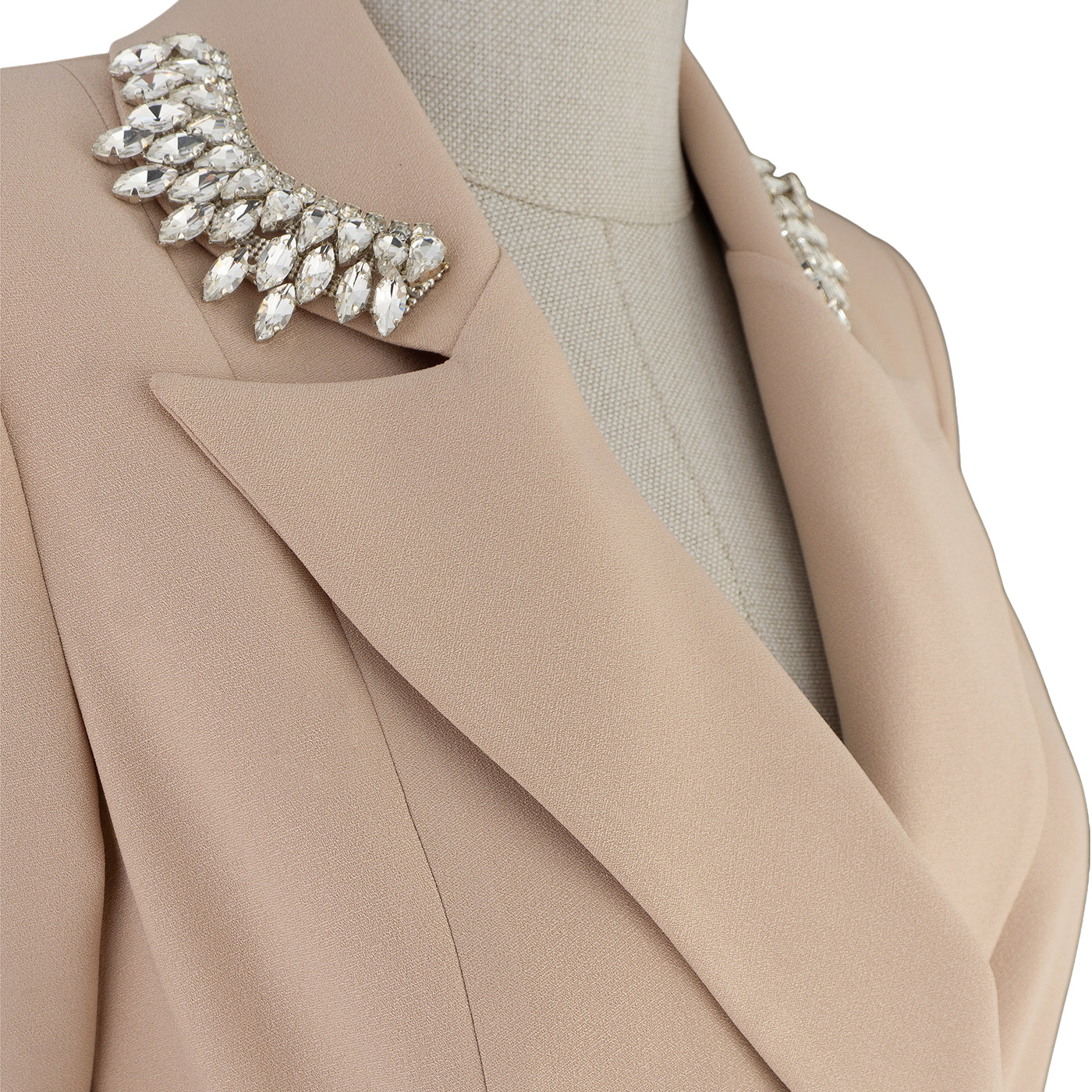 Beige Blazer Dress with Embellished Collar – Refined Smart Chic