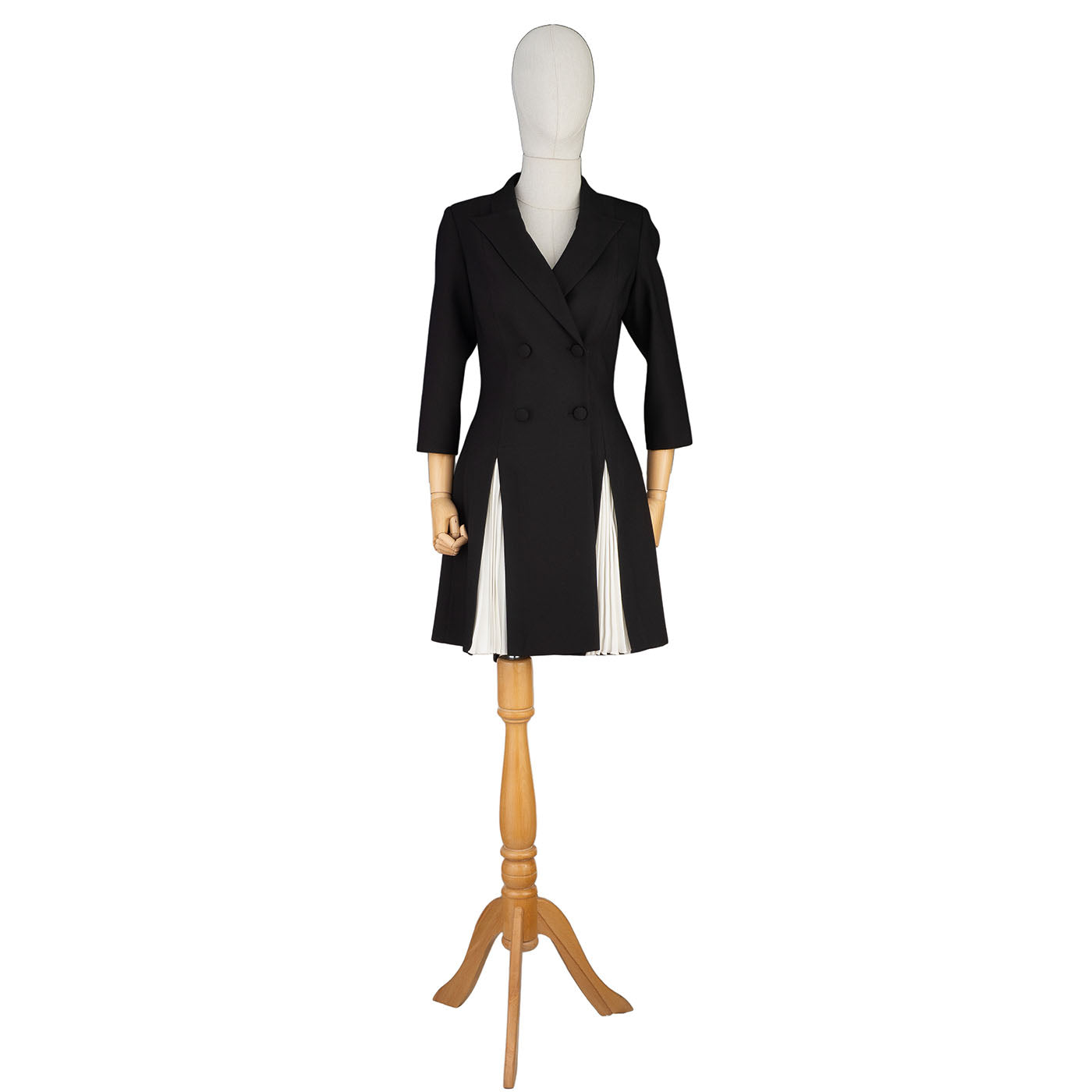 Black &amp; White Pleated Blazer Dress – Sharp Elegance with a Twist