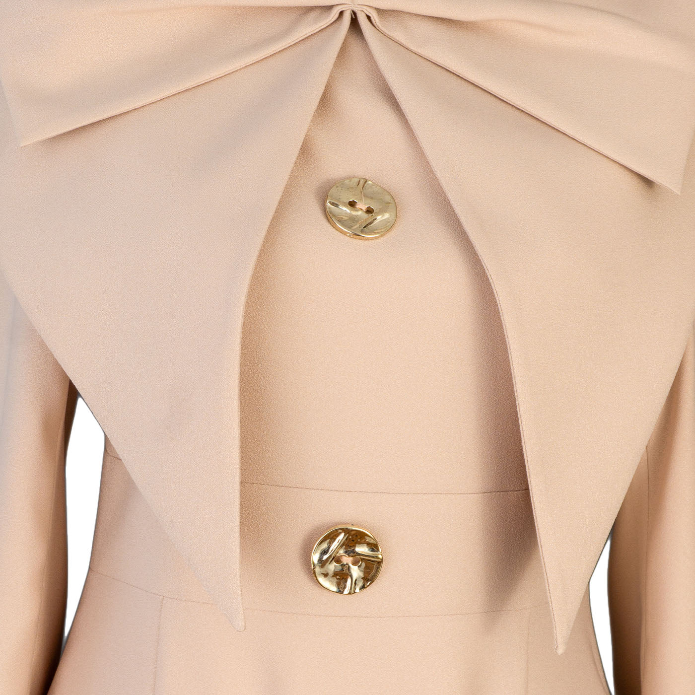 Beige Women's Maxi Coat Dress with Bow and Decorative Buttons