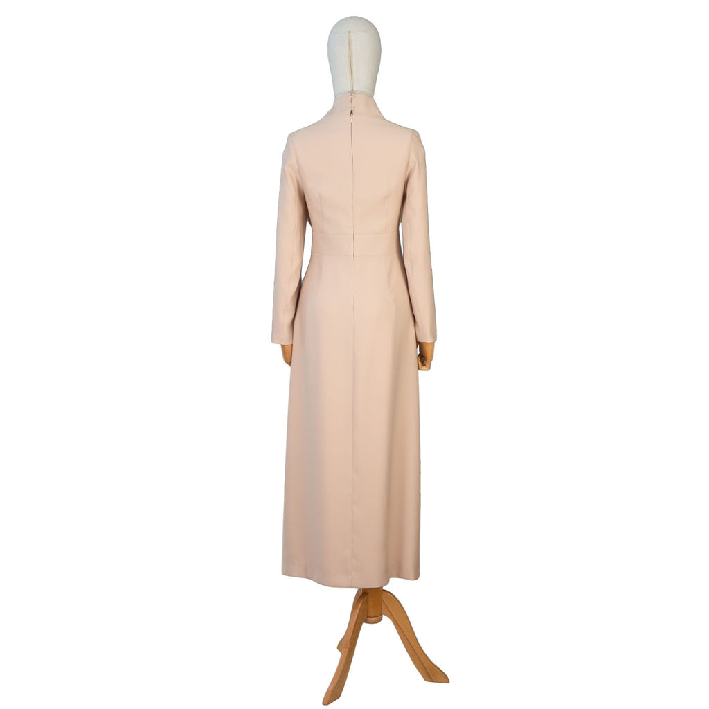 Beige Women's Maxi Coat Dress with Bow and Decorative Buttons