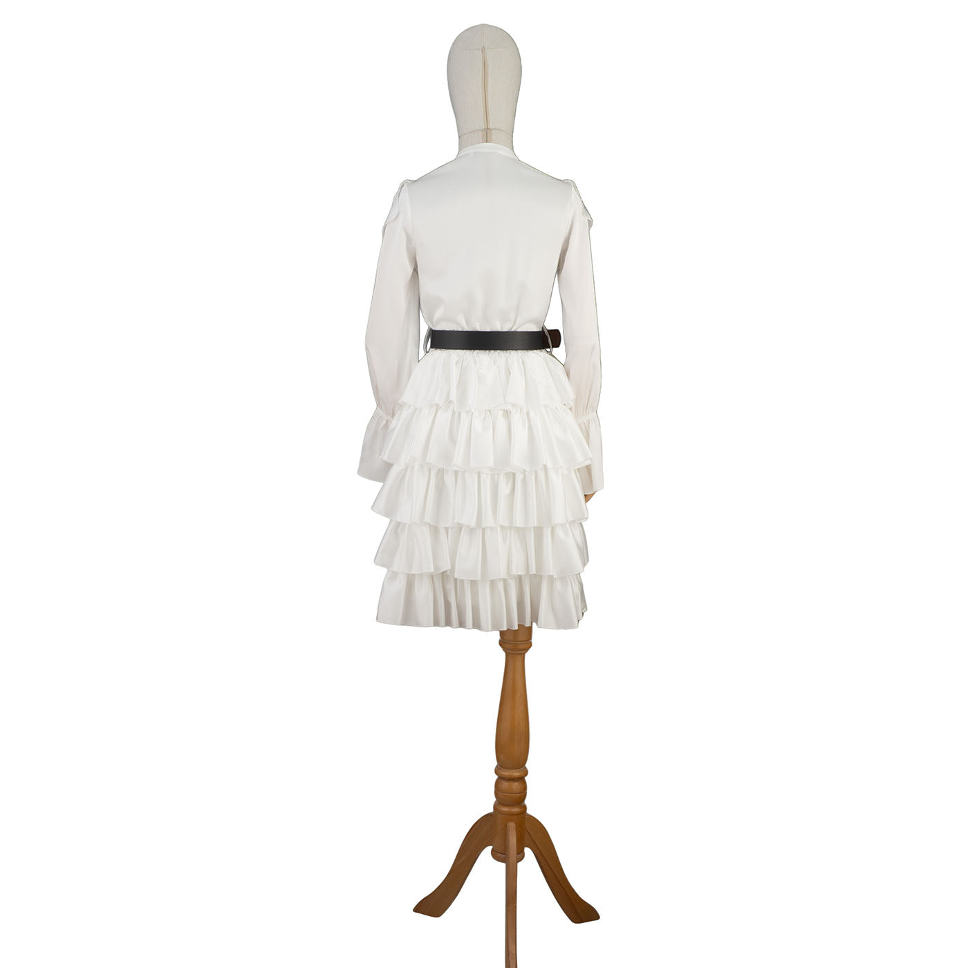 White Tiered Ruffle Dress with Belt