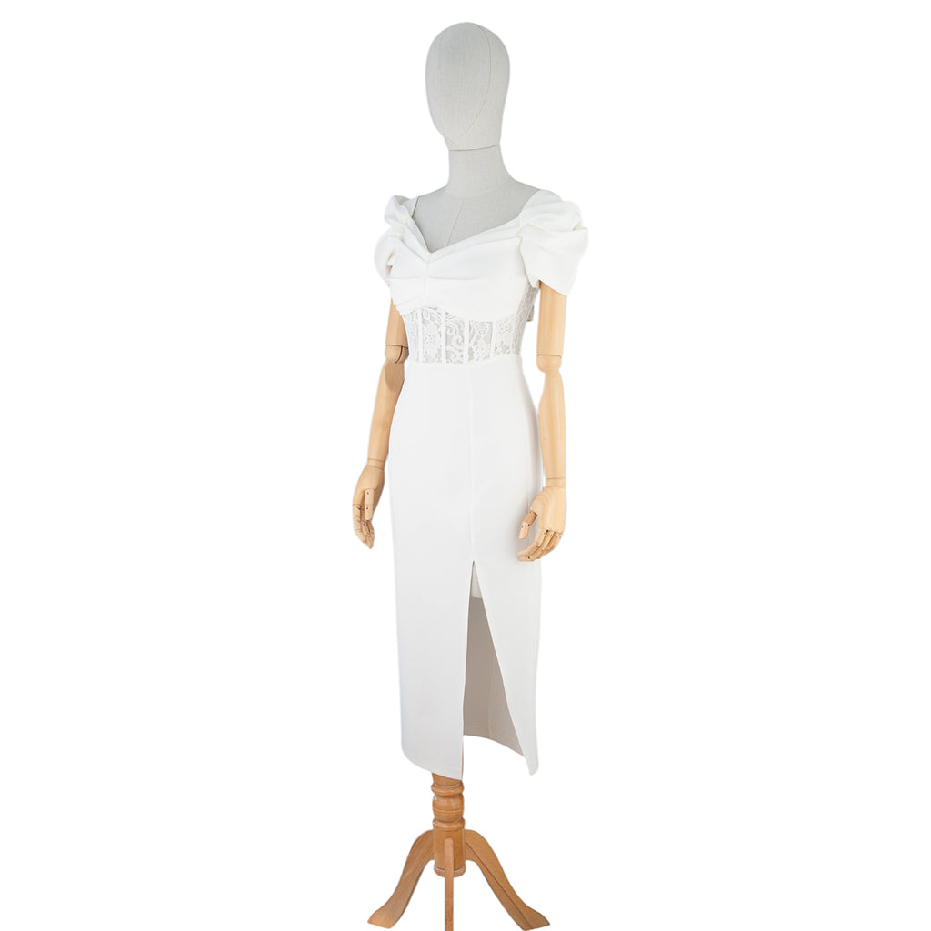White Lace Corset Dress with Front Slit