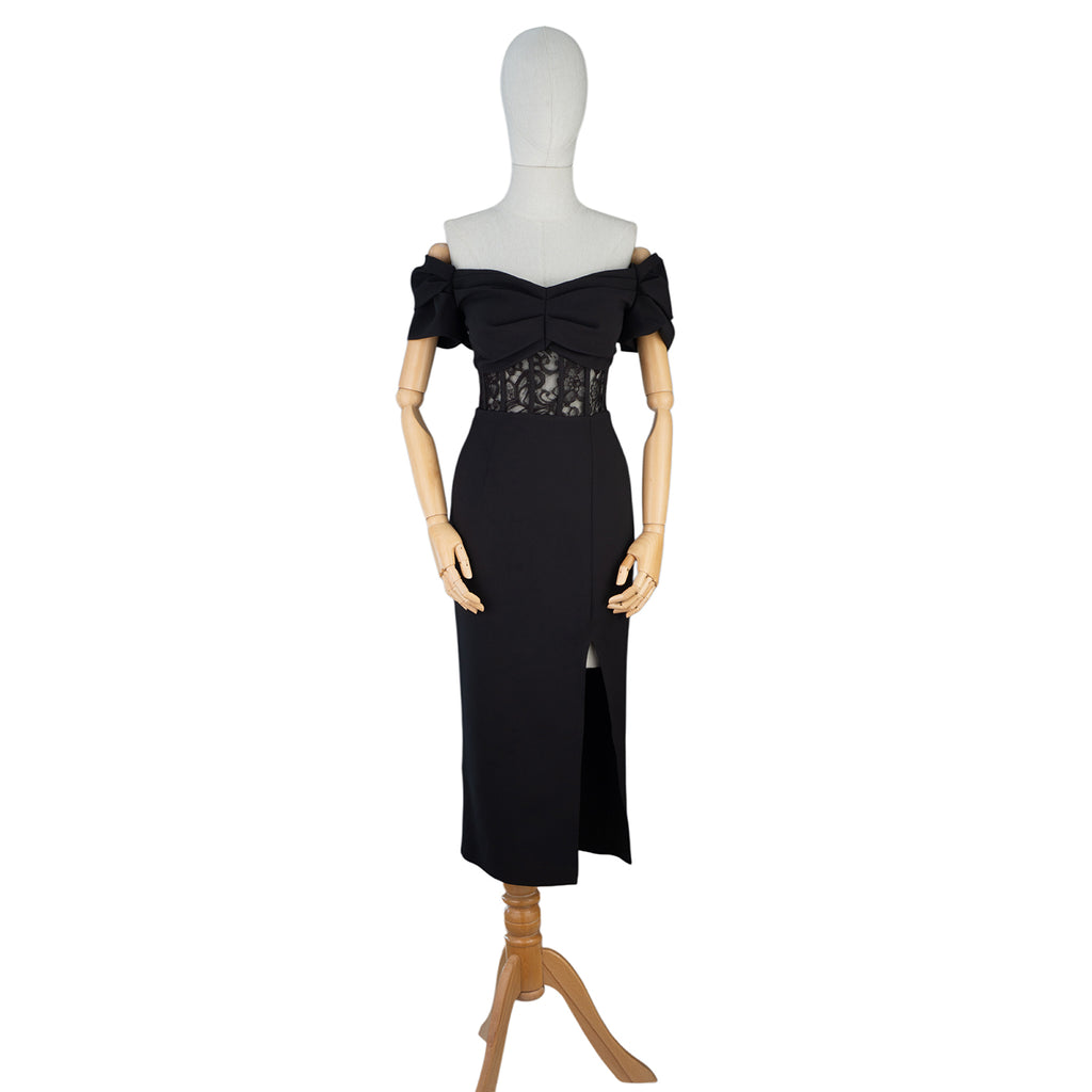 Elegant Black Dress with Lace Corset and Front Slit