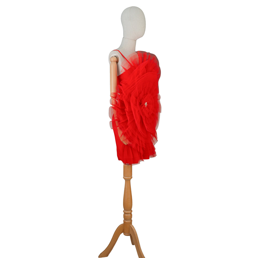 Red Tulle Rosette Dress with Sparkling Centerpiece