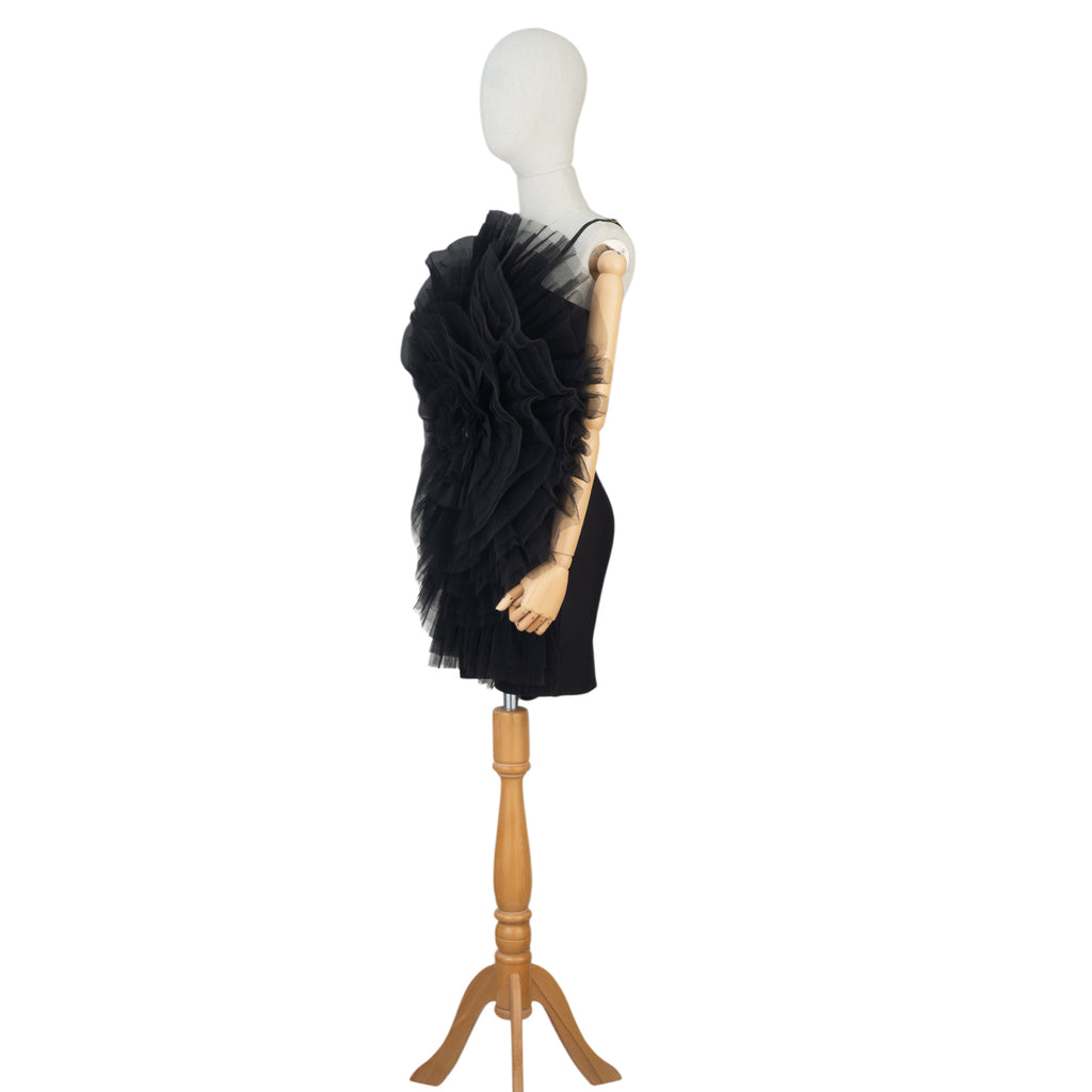 Statement Black Dress with Dramatic Tulle Detail