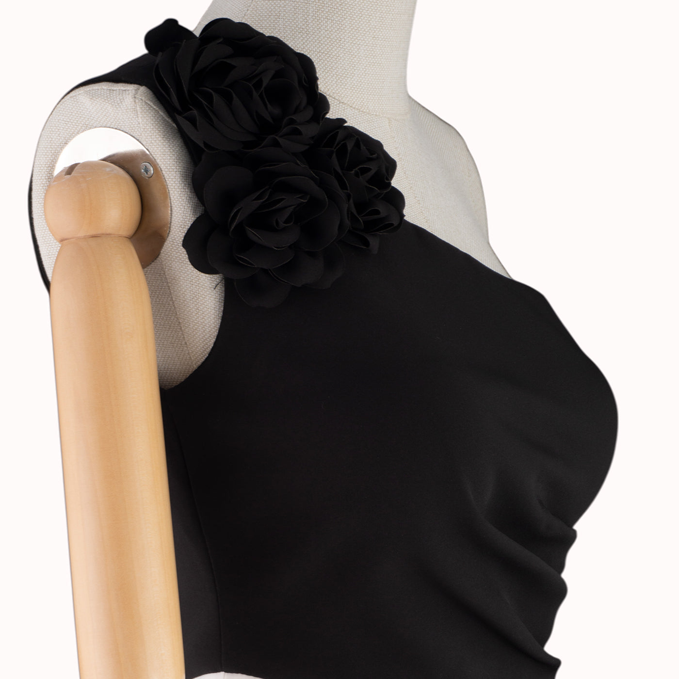 Black &amp; White One-Shoulder Dress with Floral Accent