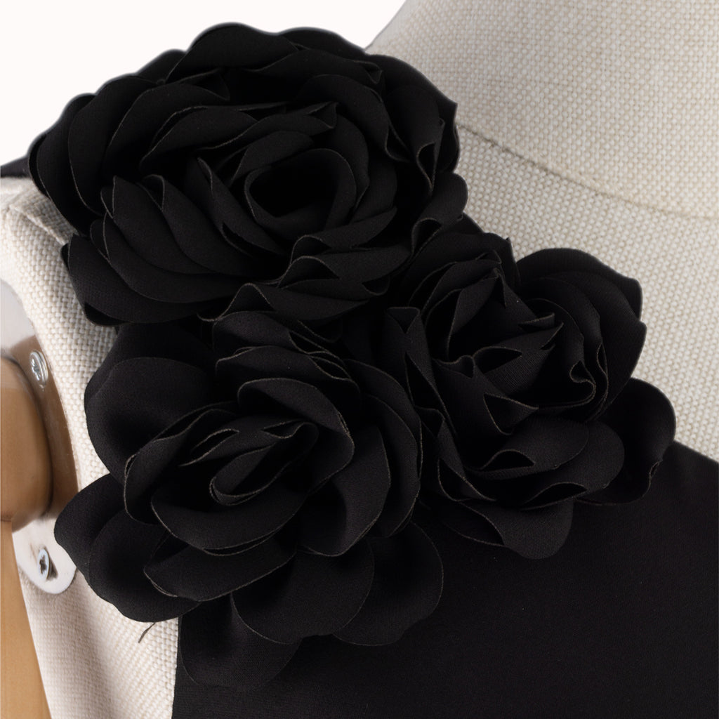 Black &amp; White One-Shoulder Dress with Floral Accent