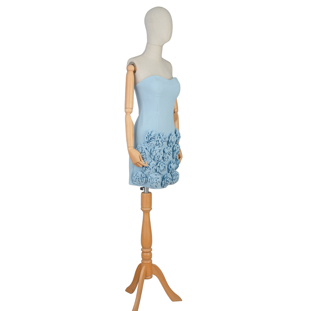 Light Blue Strapless Mini Dress with 3D Floral Skirt