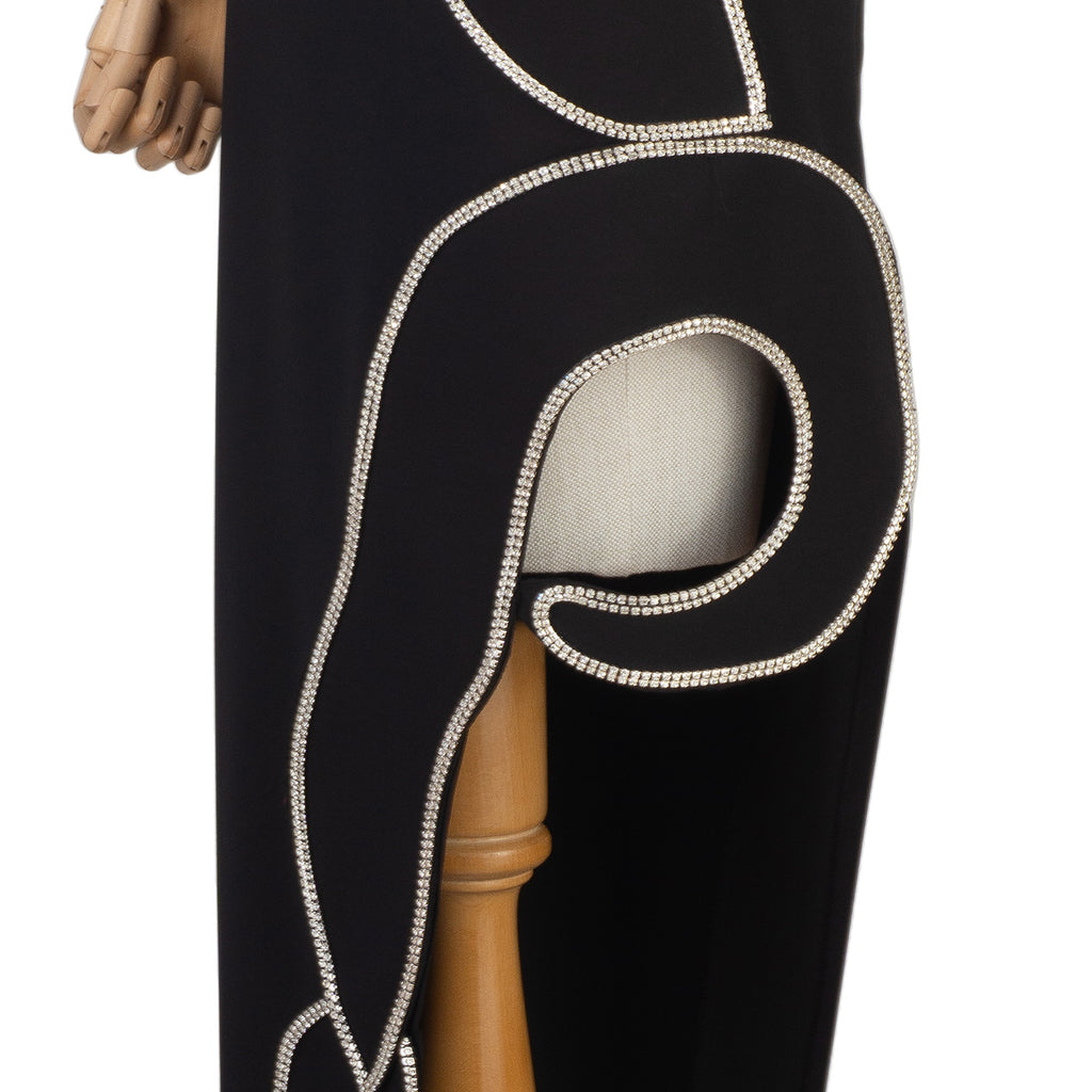 Black Strapless Dress with Sculptural Rhinestone Trim