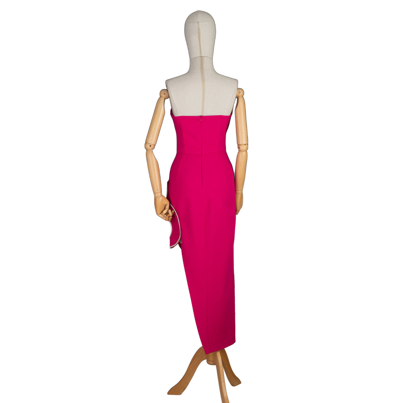 Hot Pink Strapless Dress with Wavy Rhinestone Trim