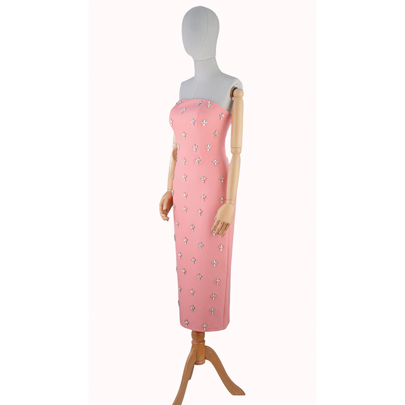 Strapless Pink Embellished Midi Dress