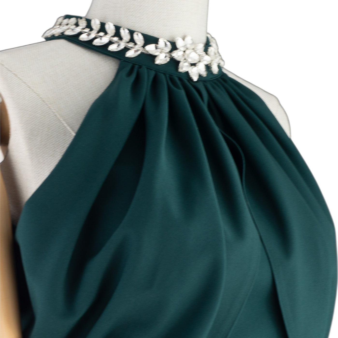 ✨ Elegant Draped Midi Dress with Embellished Neckline