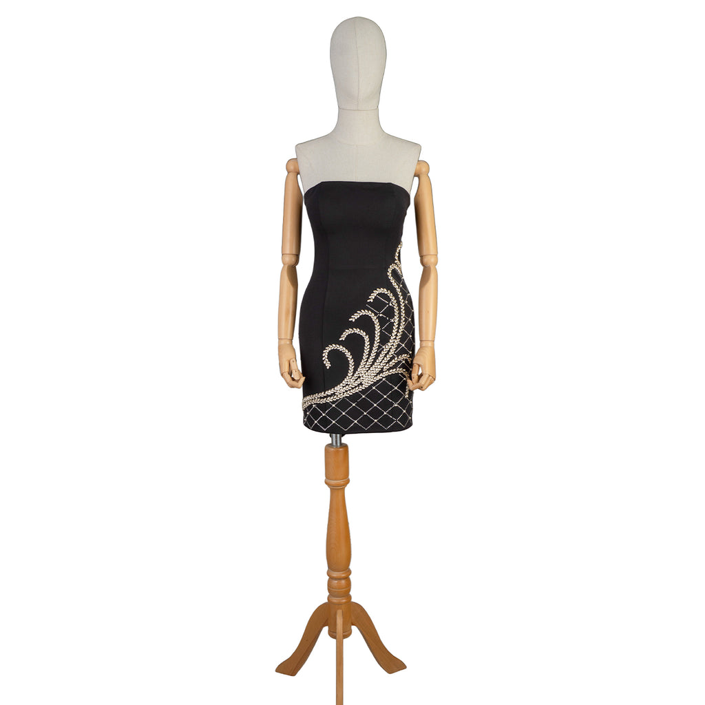 Black Strapless Mini Dress with Embroidery – Grace and Glamour