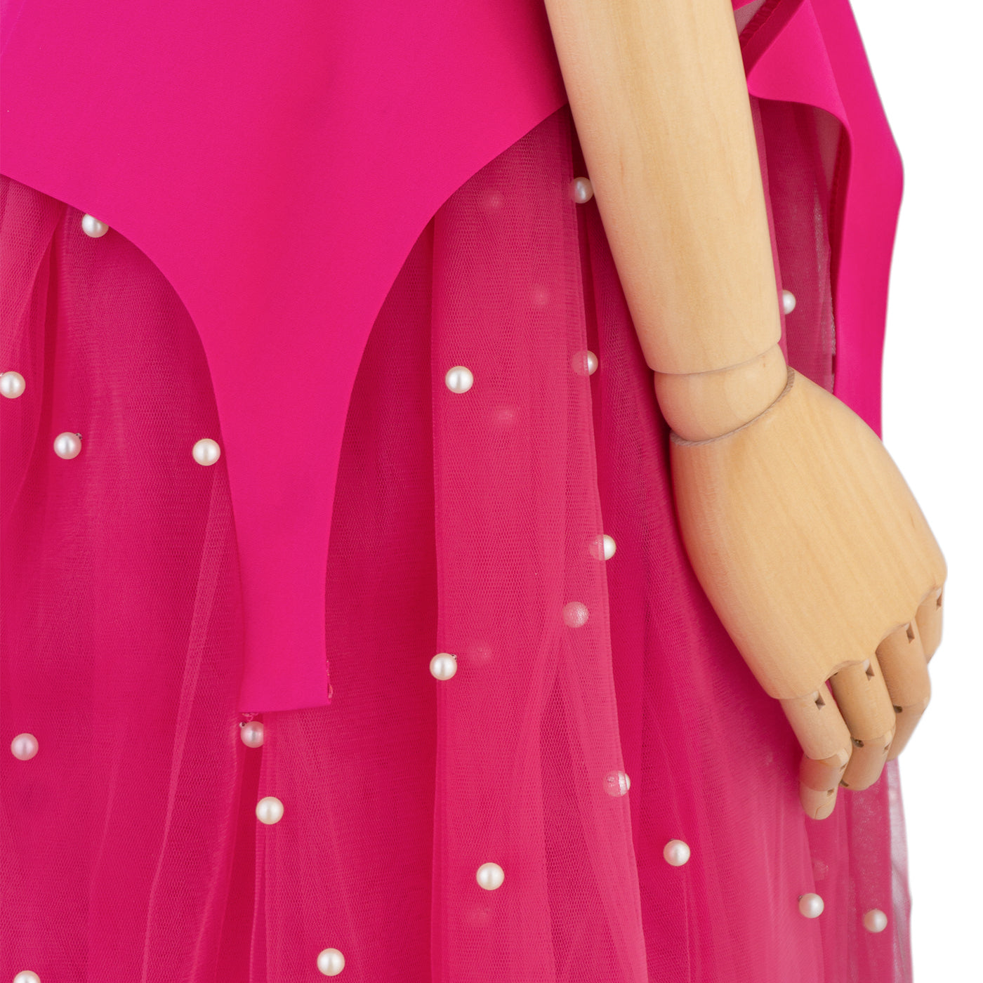 Hot Pink Dress with Tulle Skirt and Pearl Details