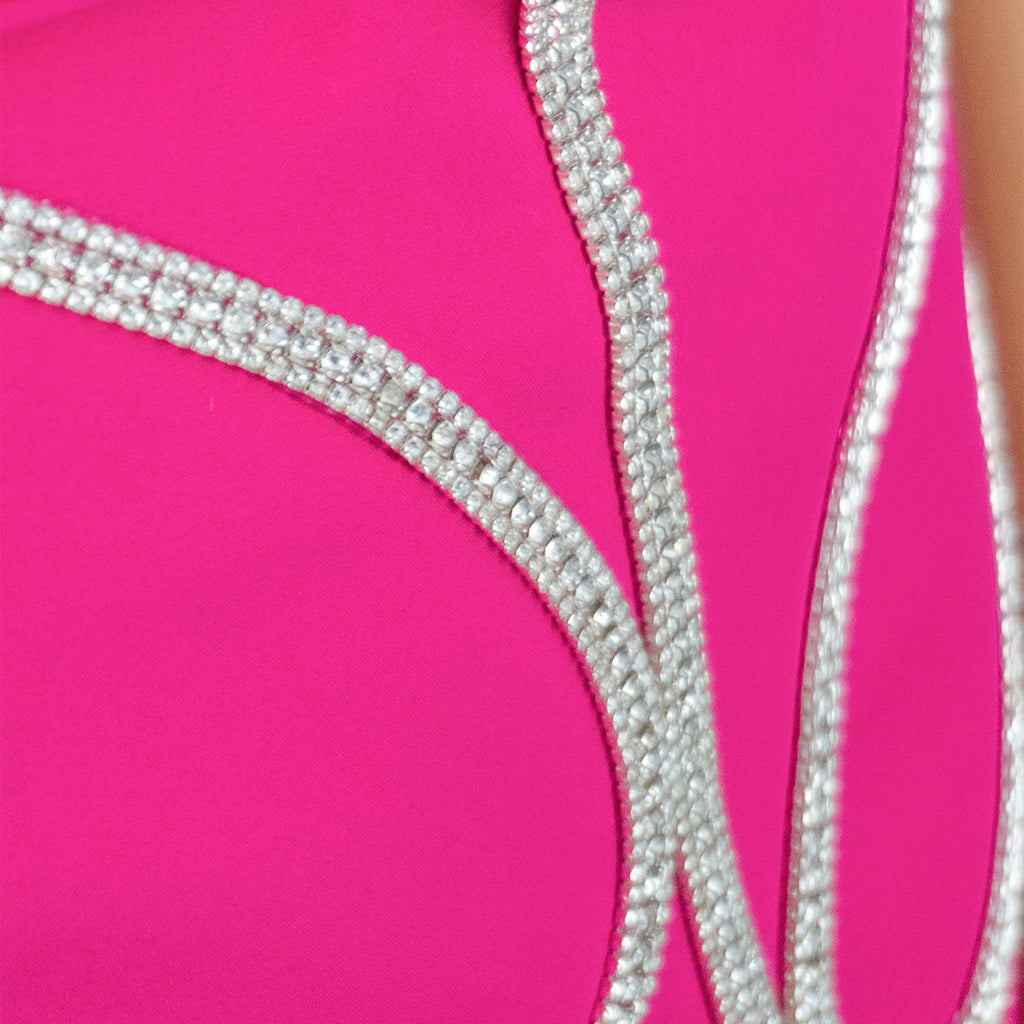Hot Pink Dress with Petal Bodice and Crystal Chains