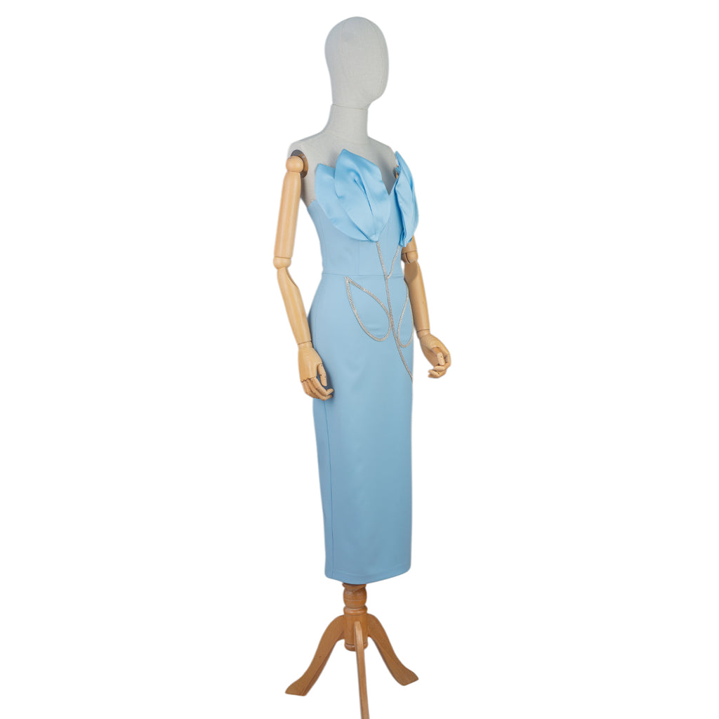 Light Blue Petal Bodice Dress with Crystal Chain Details