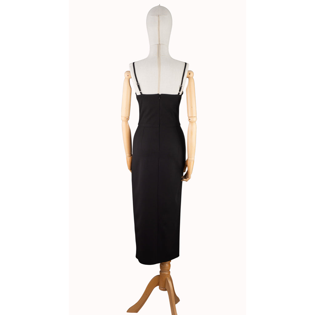 Black Dress with Deep Crystal-Embellished Neckline