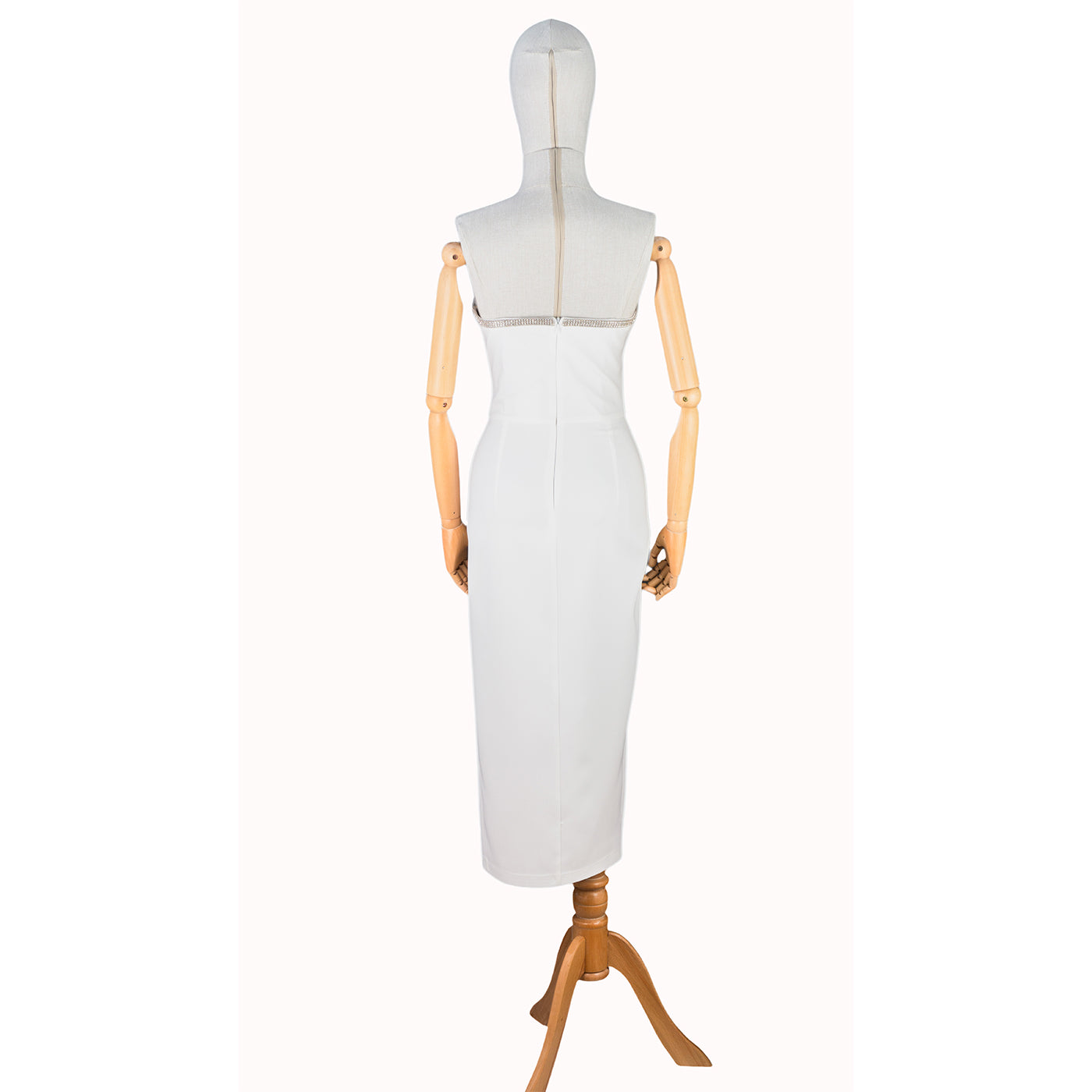 White Strapless Dress with Crystal Bow and Slit