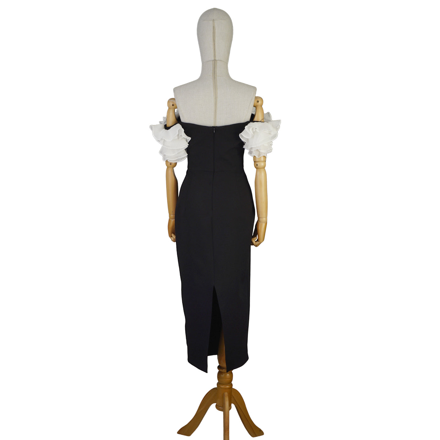 Black Dress with White Sculptural Sleeves