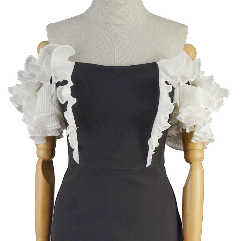 Black Dress with White Sculptural Sleeves