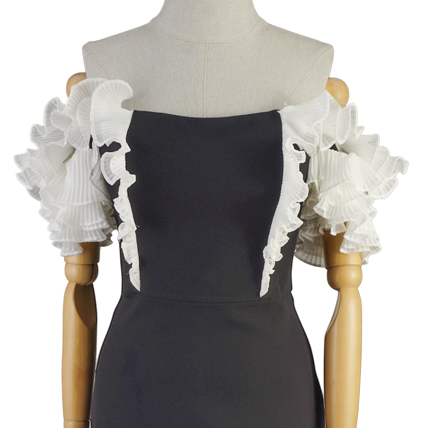 Black Dress with White Sculptural Sleeves