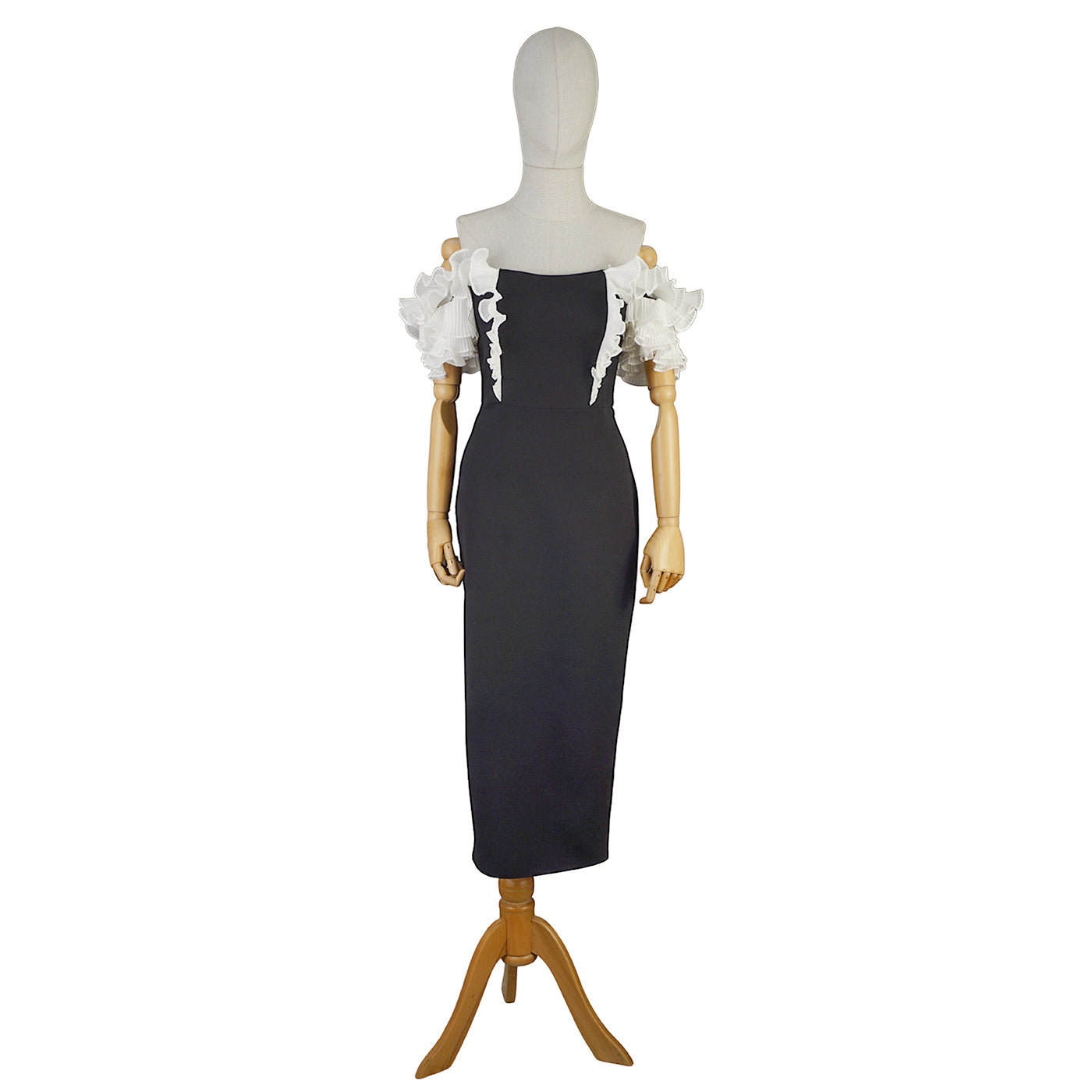 Black Dress with White Sculptural Sleeves