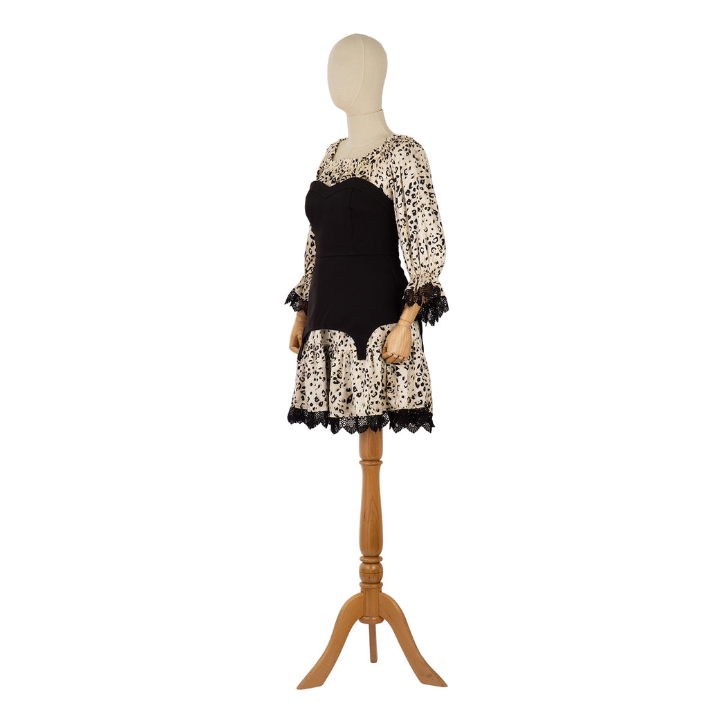 Dress with Contrast Corset and Leopard Print