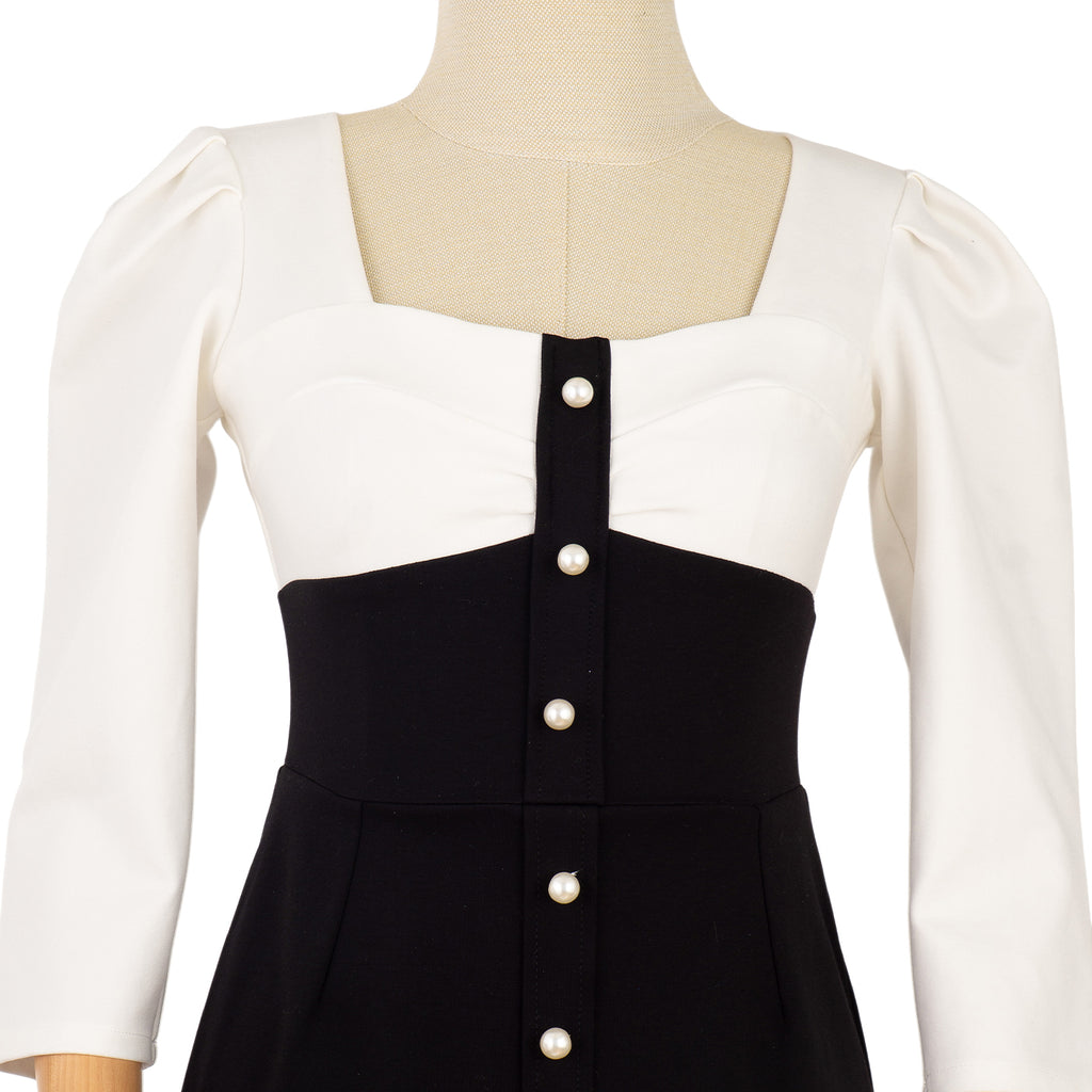 Dress with Contrasting Design and Button Details