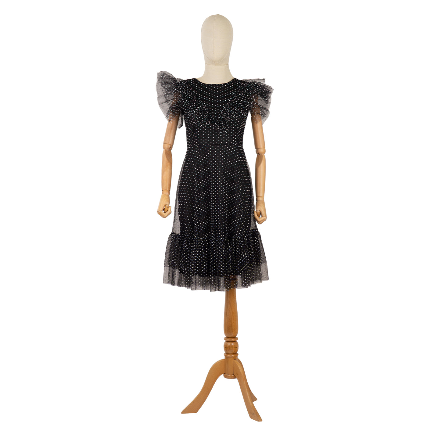 Polka Dot Dress with Puffy Sleeves and Ruffle Hem