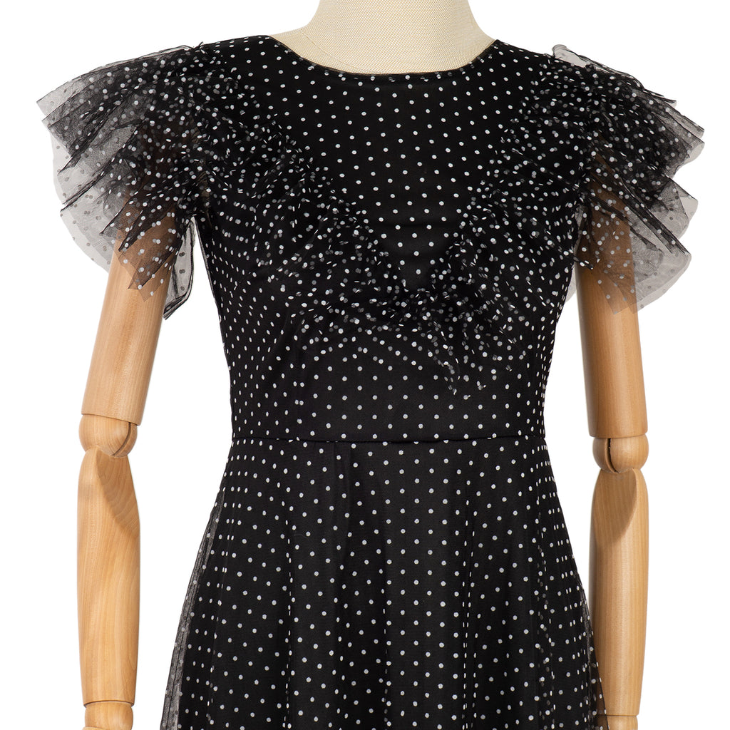 Polka Dot Dress with Puffy Sleeves and Ruffle Hem