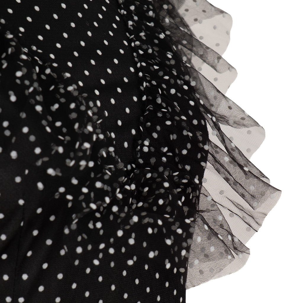 Polka Dot Dress with Puffy Sleeves and Ruffle Hem