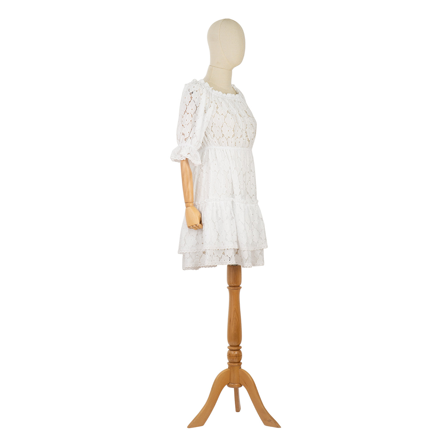 White Lace Dress with Puff Sleeves