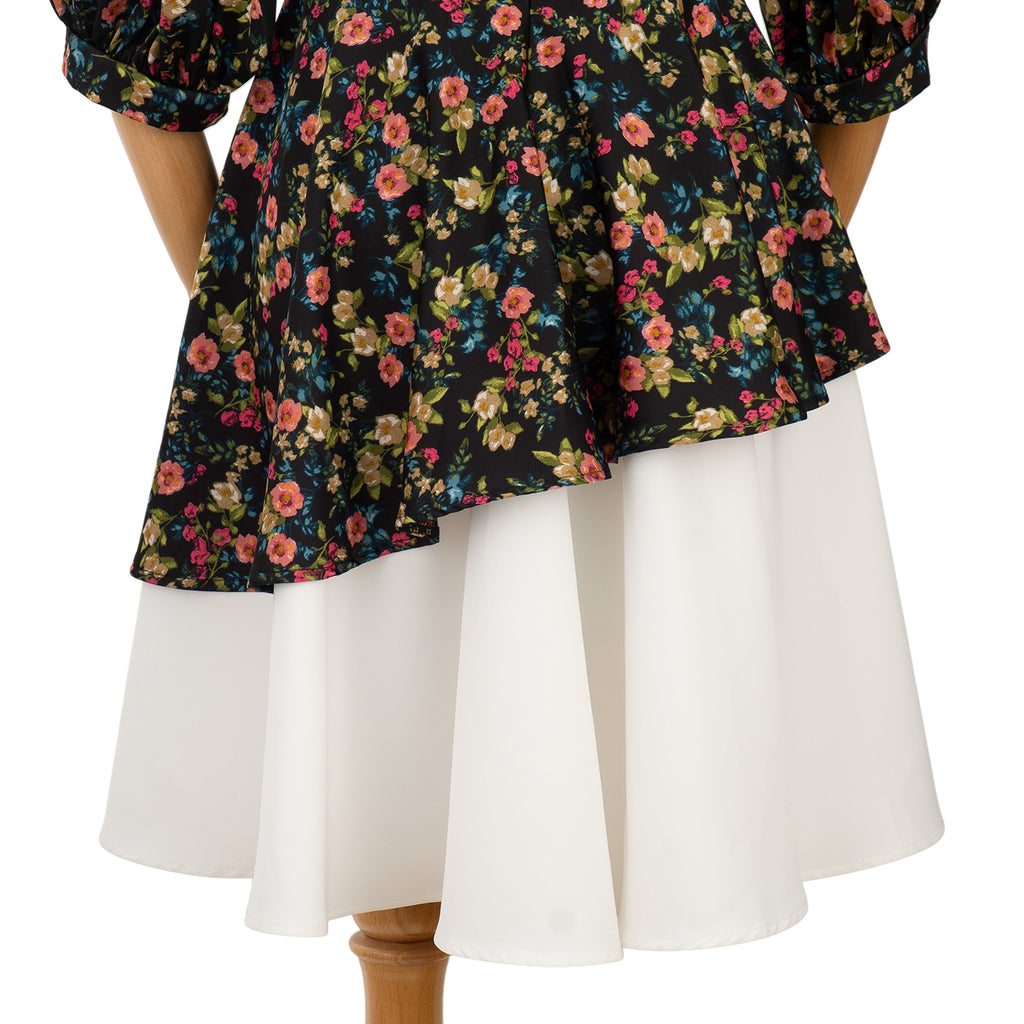 Dress with Floral Top and Asymmetrical Cut