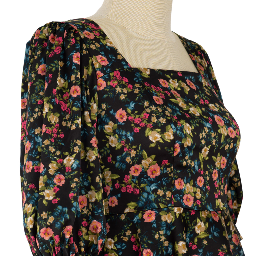 Dress with Floral Top and Asymmetrical Cut