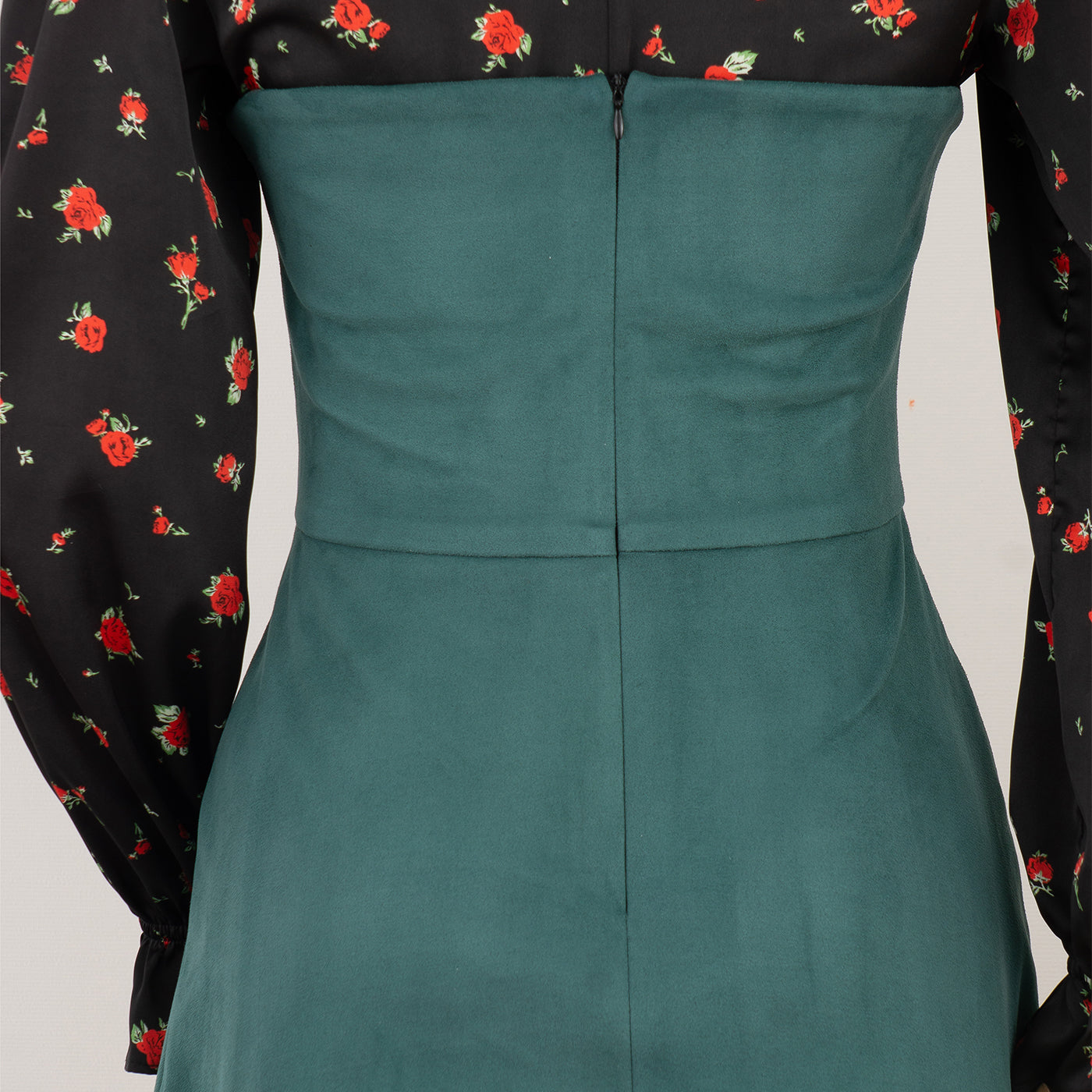 Dress with Green Corset and Floral Sleeves
