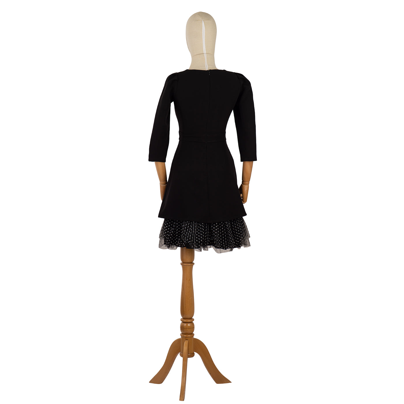 Black Dress with Polka Dot Layered Hem