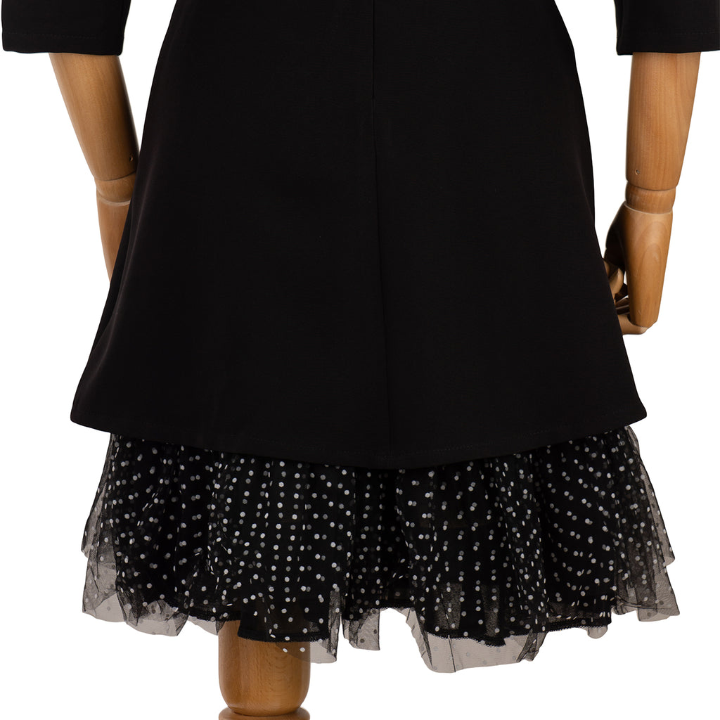 Black Dress with Polka Dot Layered Hem